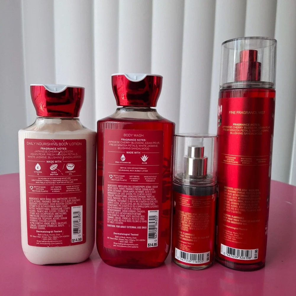 Bath & Body Works JAPANESE CHERRY BLOSSOM Lotion Wash Fragrance Mist Set of 4